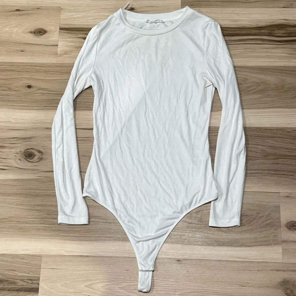 Anthropologie Elodie Round Neck Ribbed White Bodysuit Women’s Large